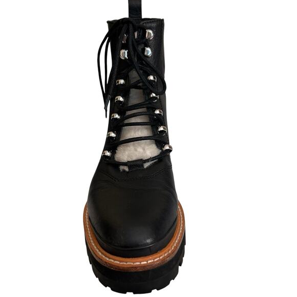 NWOB MARC FISHER LTD Women’s Izzie Shearling Leather Lug Sole Black Boots Sz. 8 - Picture 5 of 16